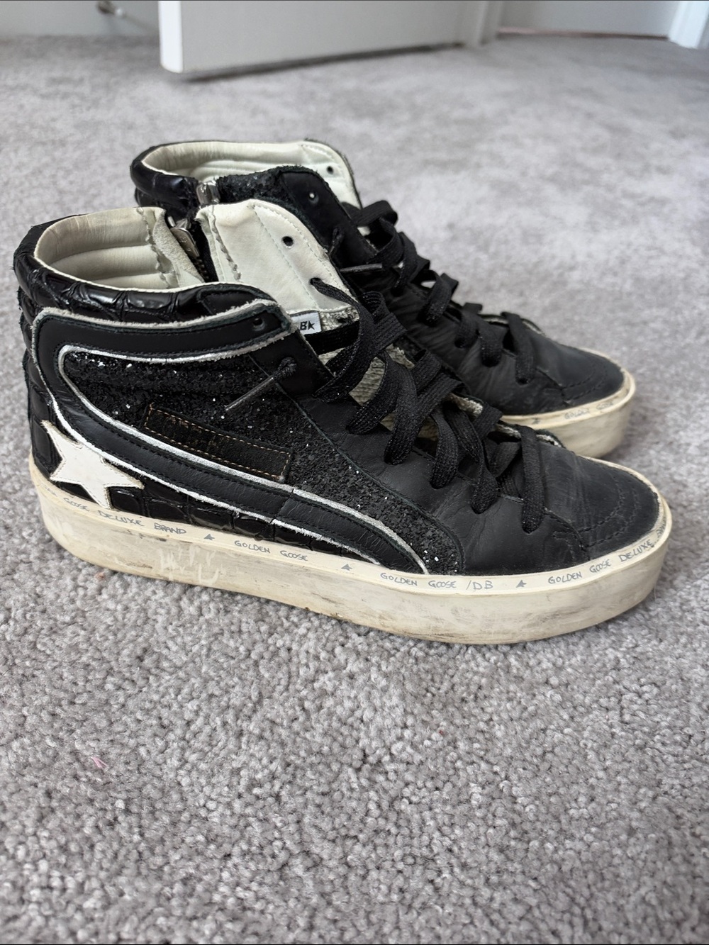 Golden Goose Black and White Hi Slide Sneakers